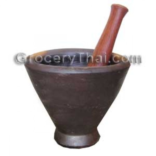 Thai Laos Clay Mortar and pestle 10"; Thai ingredients, groceries and food  store